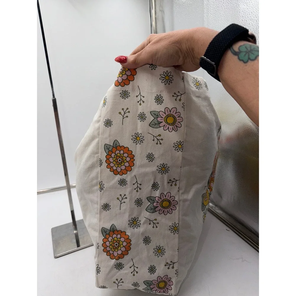 Sesame Street Big Bird Grow Kindness Canvas Tote Bag Floral Cream Green NWT